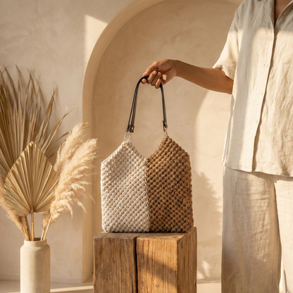 Sora Handcrafted Crochet Mini Tote – Ivory & Mocha
