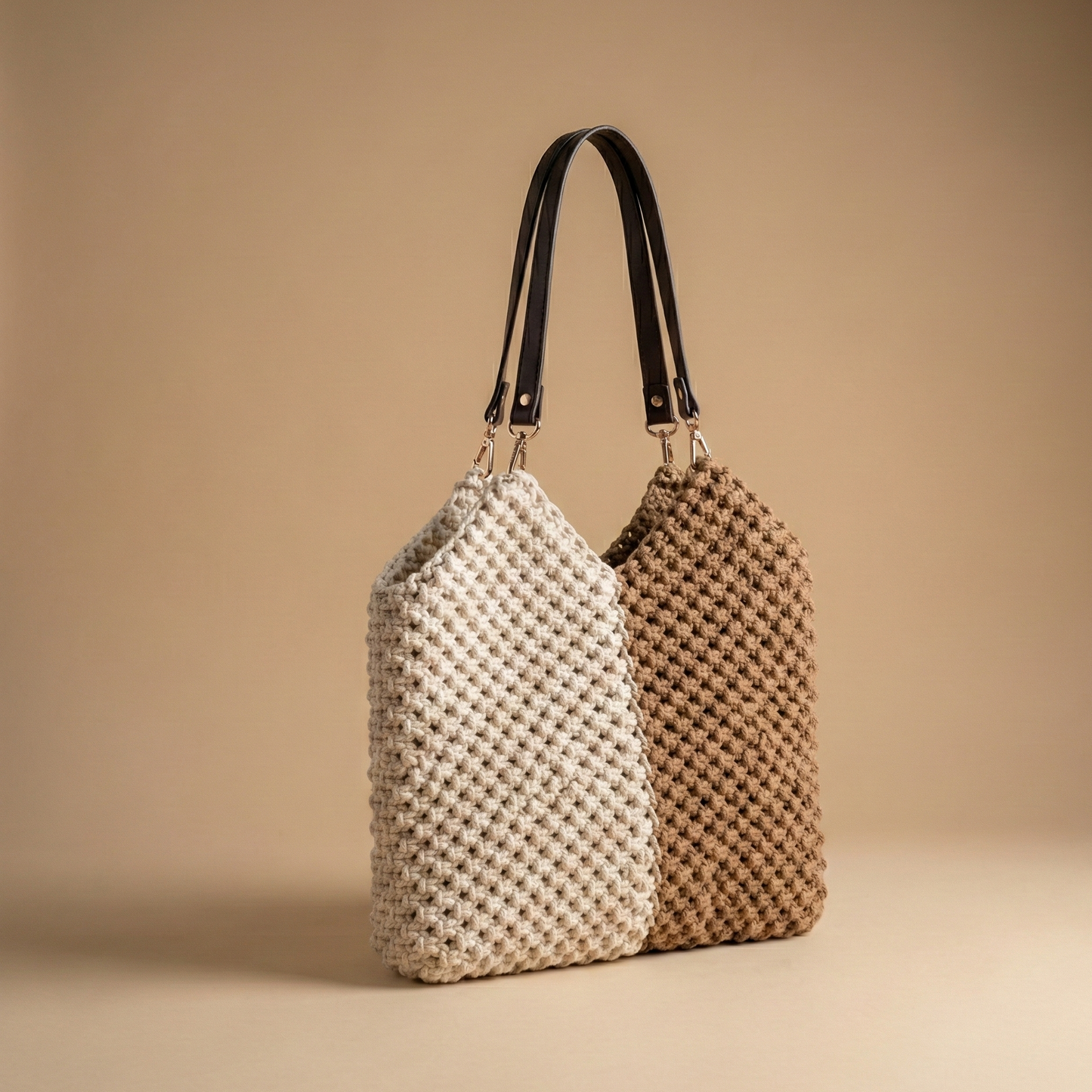 Sora Handcrafted Crochet Mini Tote – Ivory & Mocha