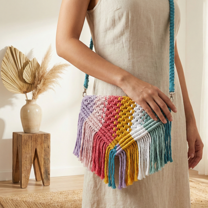 Luma Handcrafted Crochet Fringe Sling – Multicolor Boho