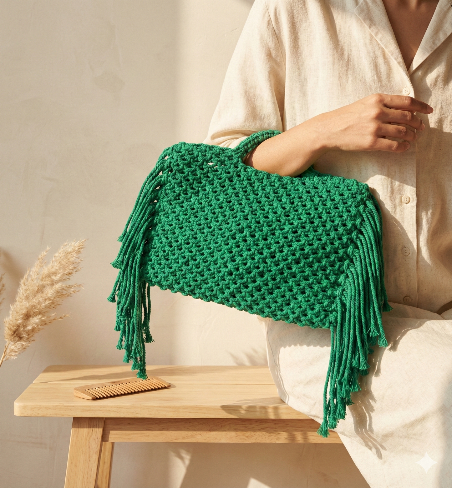 Emerald Boho Fringe Tote